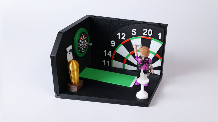 Diorama für einen Spielzeugdartspieler einer bekannten Marke